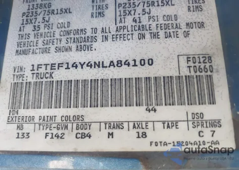 1992 Ford F150 z USA, uszkodzony, nr VIN 1FTEF14Y4NLA84100